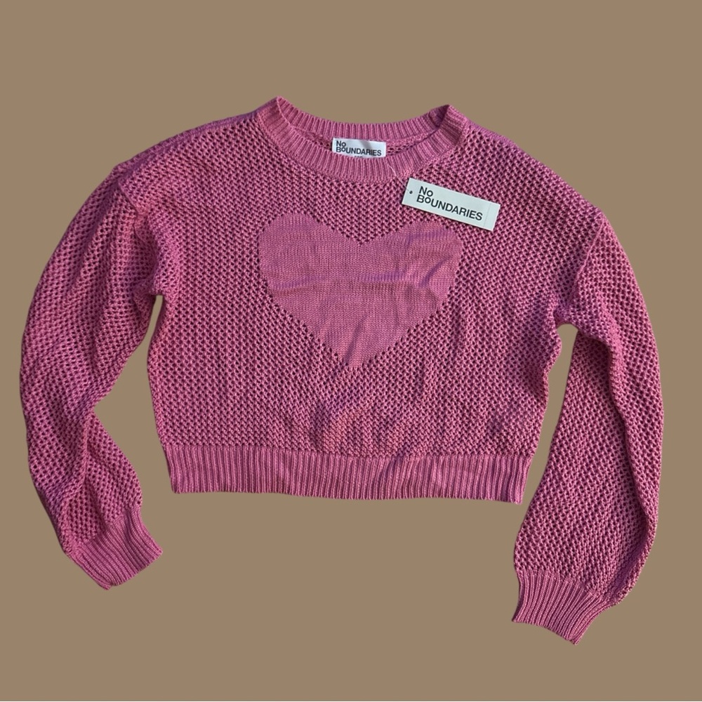 No Boundaries Pink Knit Heart Cropped Sweater